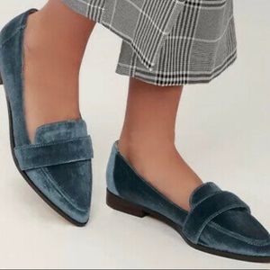 Sole Society blue velvet pointed loafer flats